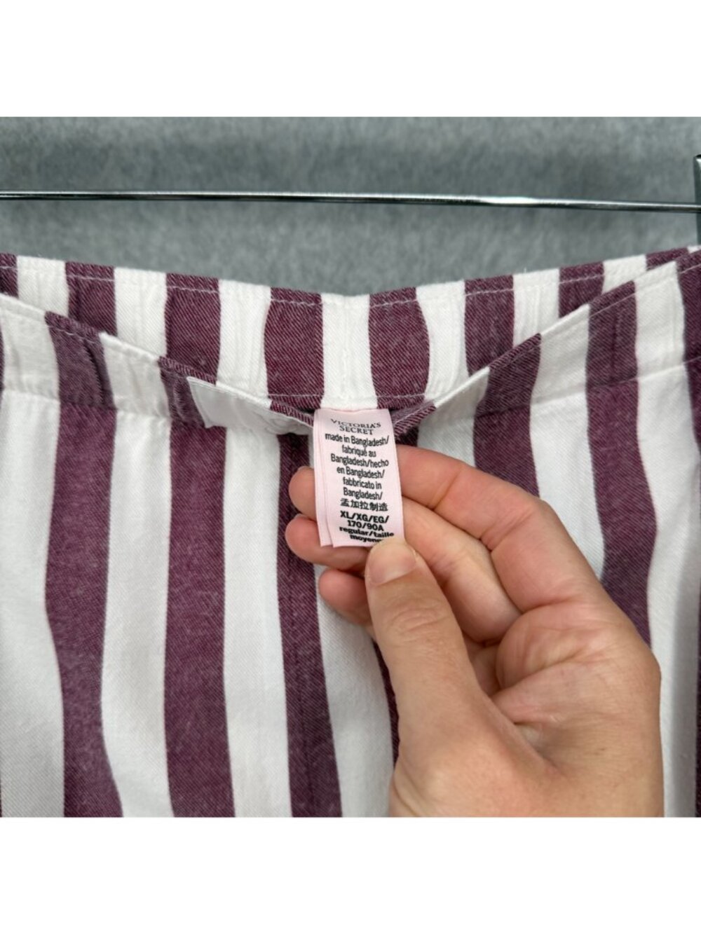 Victorias Secret Striped Pajama Shirt and Pant Set Size XL Purple White Soft - Picture 7 of 16
